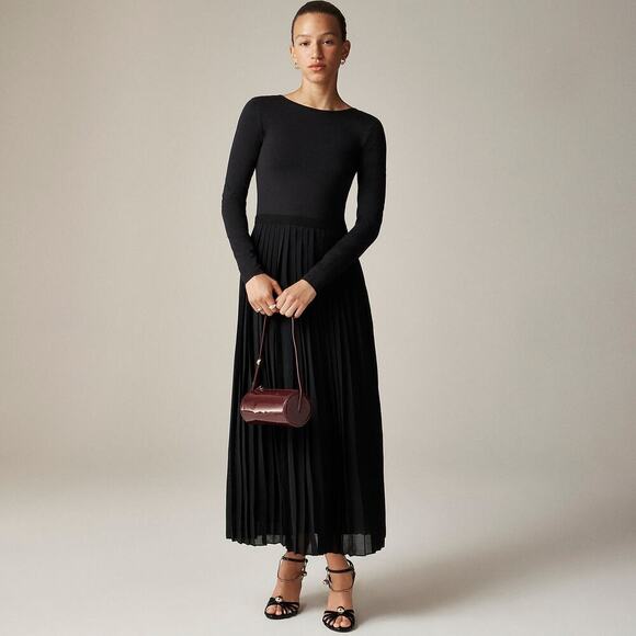 J. Crew Pleated Ballet Maxi Dress In Stretch Cotton Blend Black Size XS NWOT - Picture 1 of 12